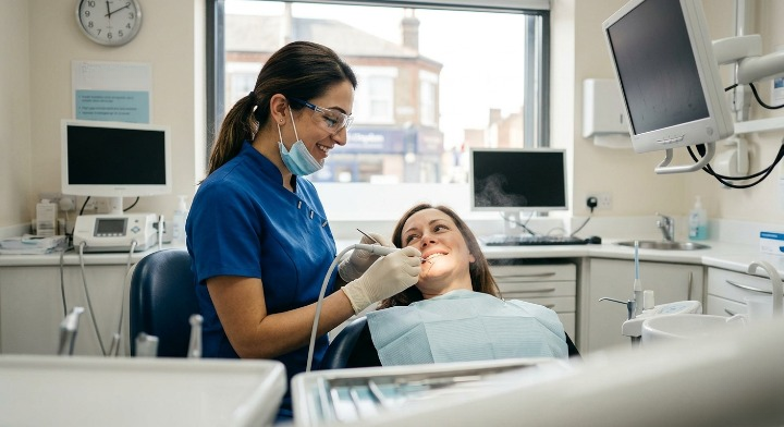 Dental hygienist Croydon performing professional teeth cleaning